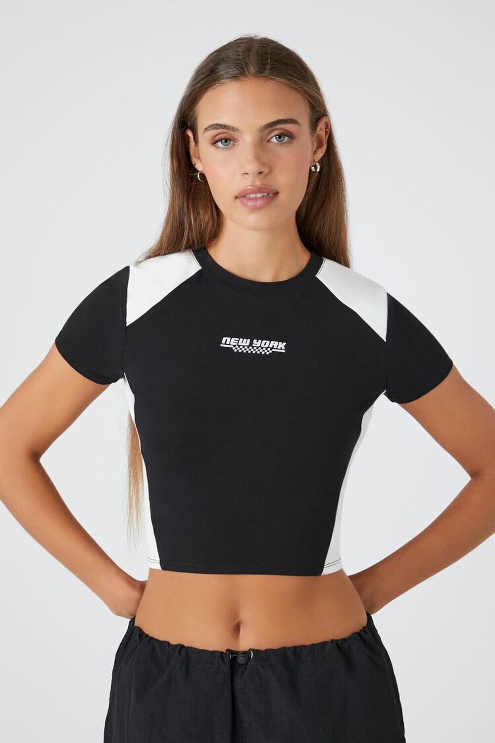 

Укороченная футболка с графическим рисунком New York Forever 21, черный