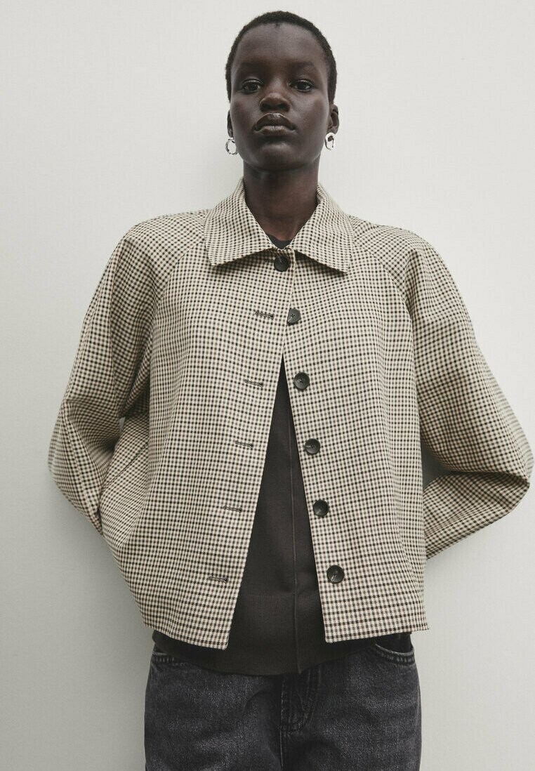 

Легкая куртка CHECK WITH CONTRAST BUTTONS Massimo Dutti, цвет brown