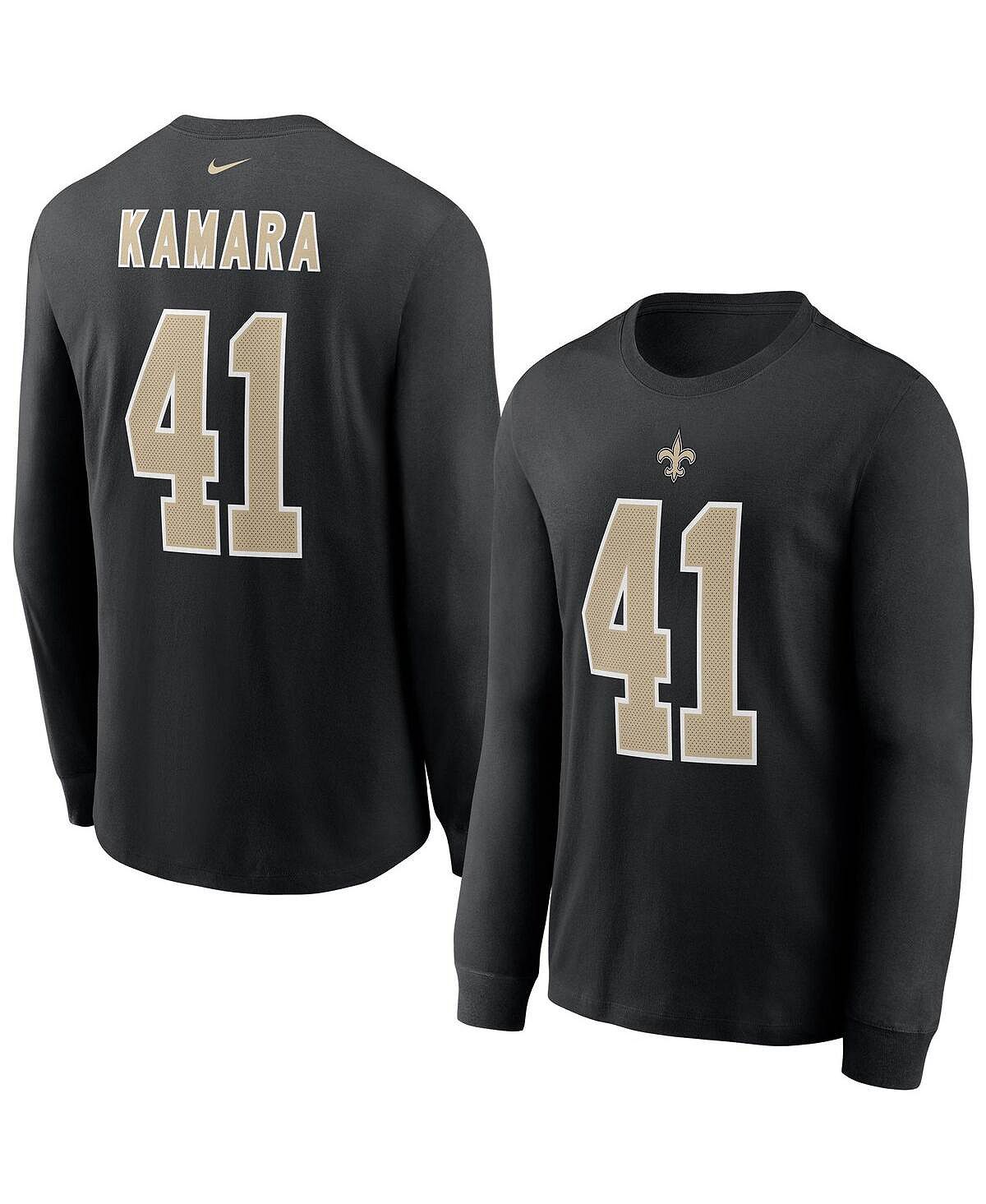Мужская черная футболка с длинным рукавом Alvin Kamara New Orleans Saints, имя и номер игрока Nike