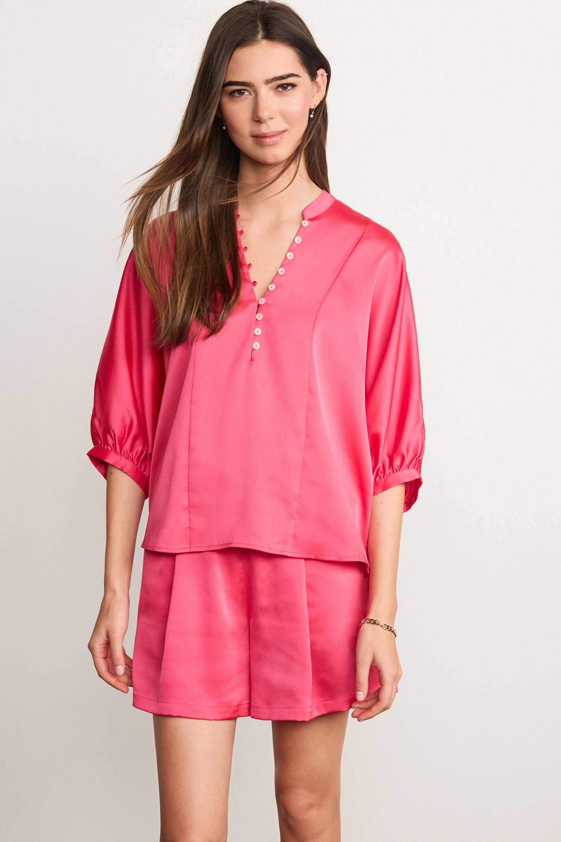 Атласная блузка с пуговицами Next, розовый мятая атласная блузка next черный