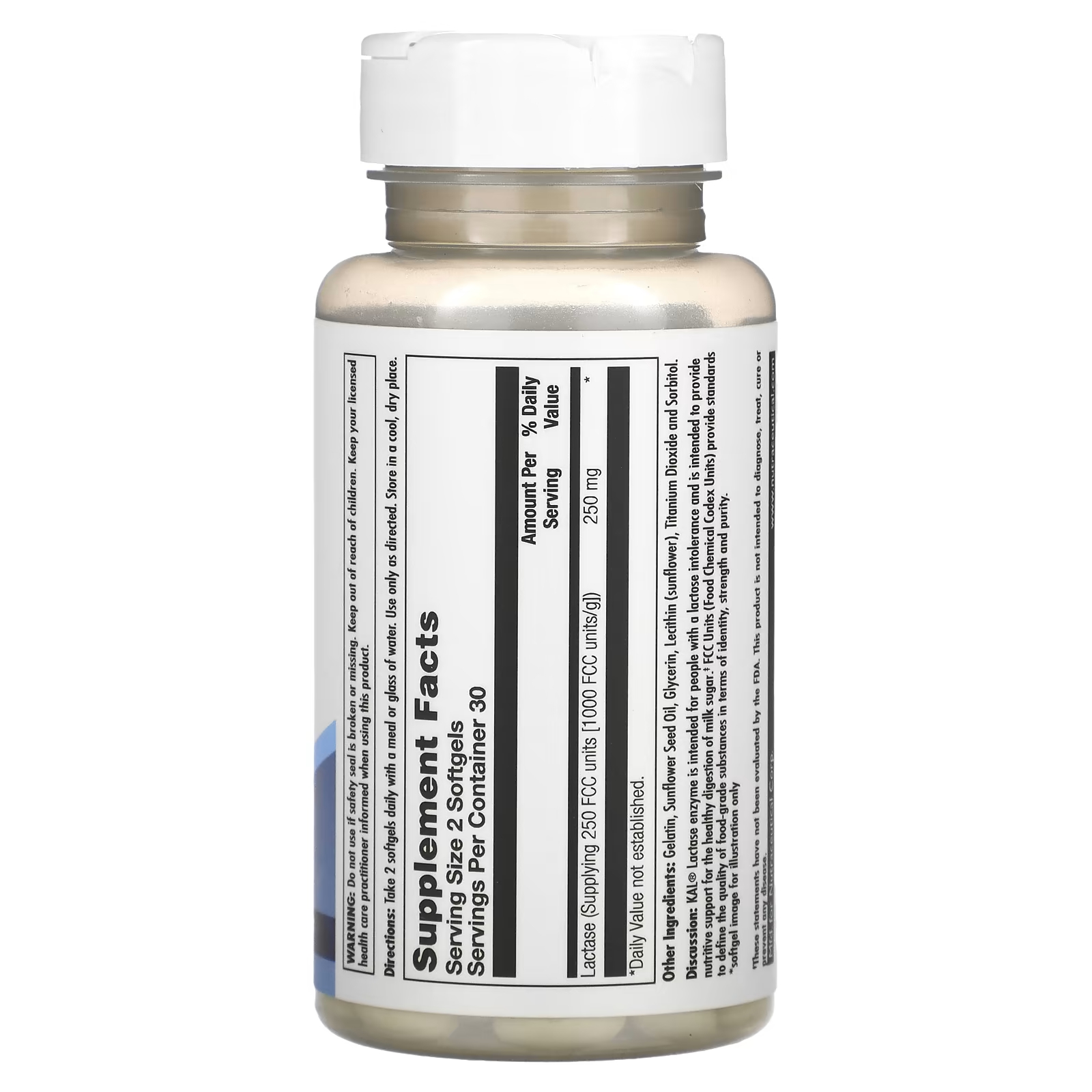 KAL Фермент лактаза 250 мг, 60 мягких таблеток (125 мг на мягкую таблетку)