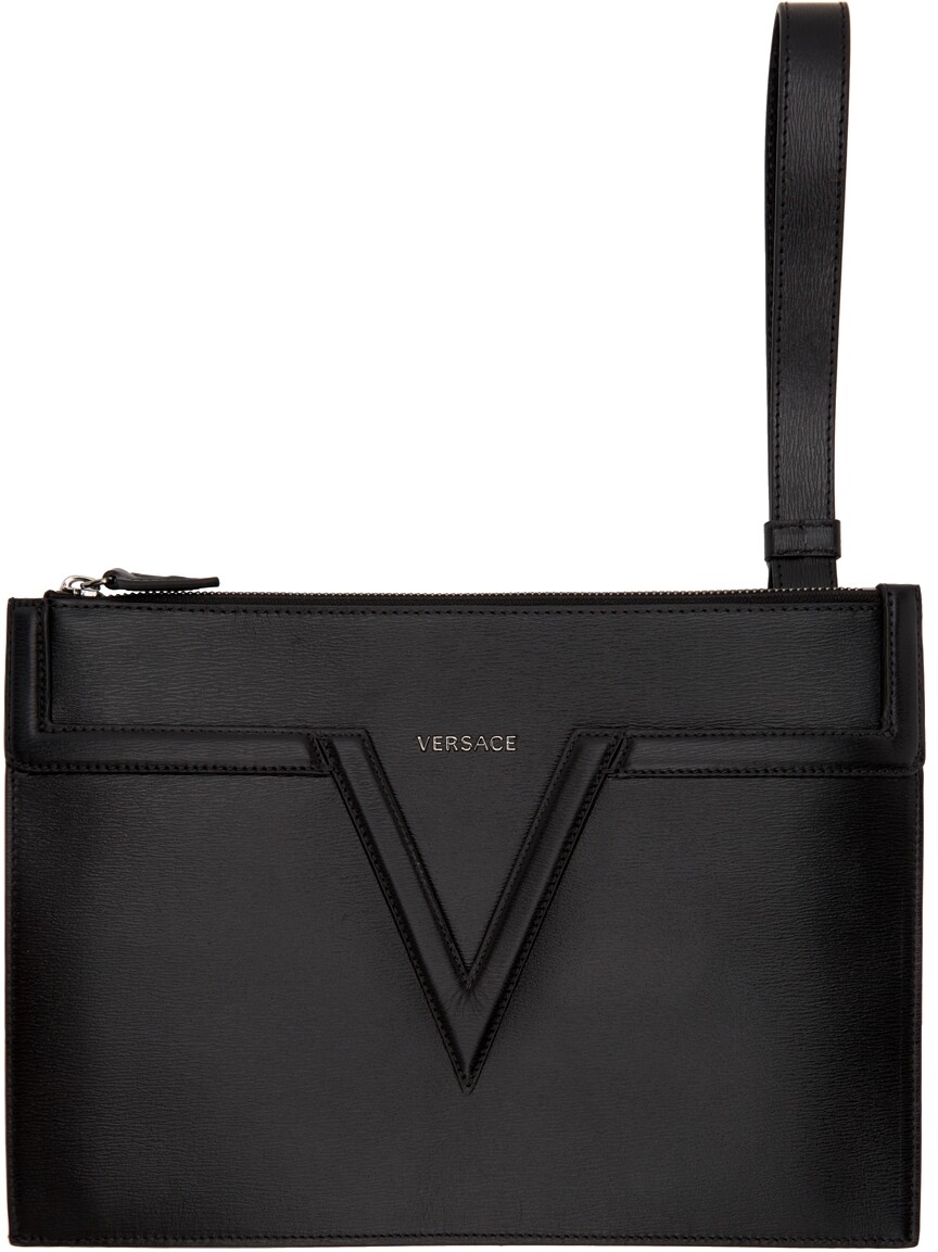 

Черная кожаная сумка с V-образным вырезом Versace