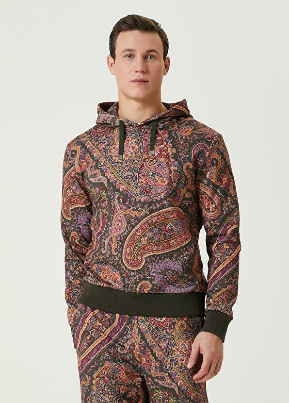 

Хаки толстовка с капюшоном и этническим узором Etro