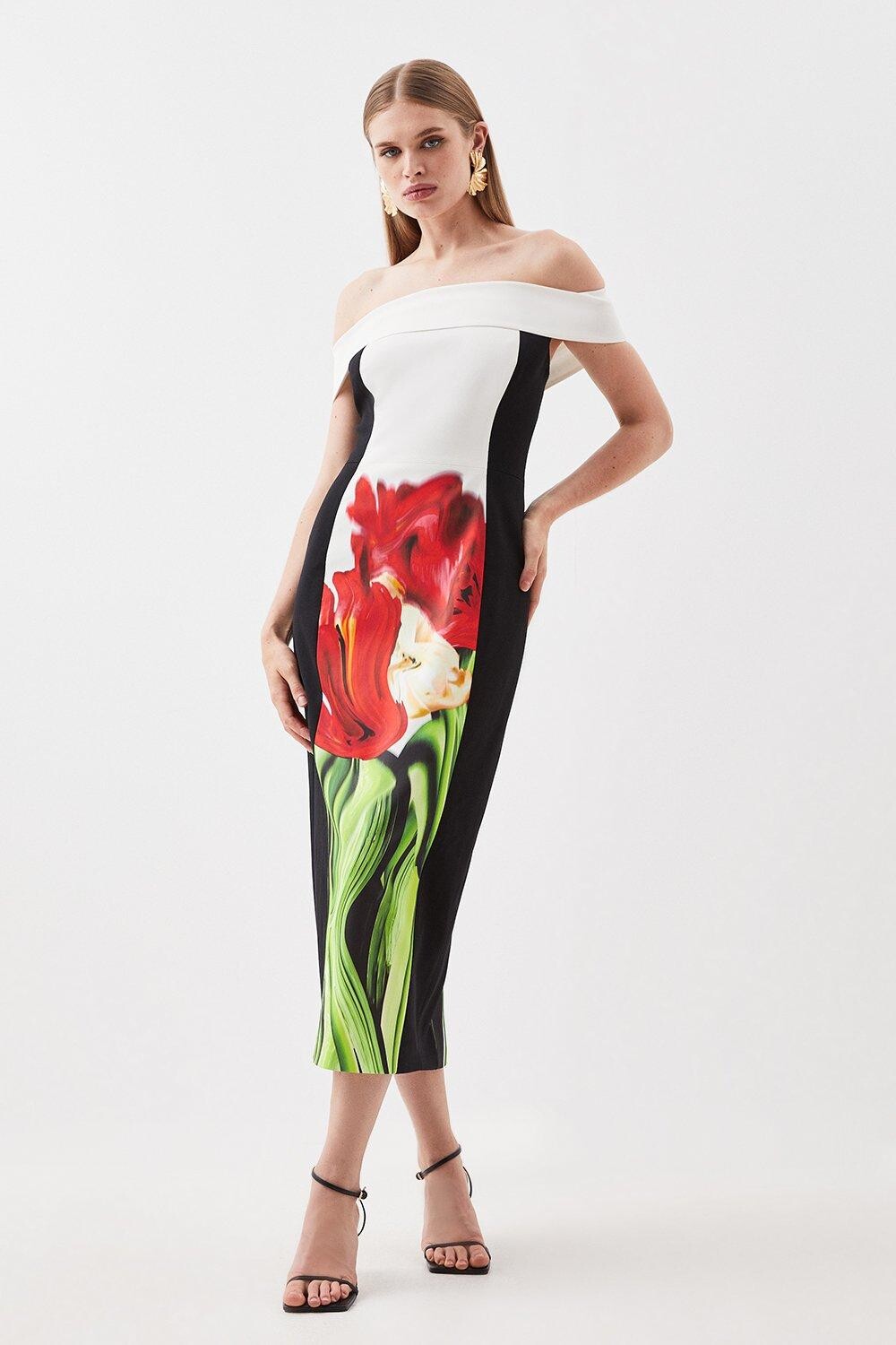 

Платье миди Italian Signature Stretch Bardo с размытым цветочным принтом Karen Millen, мультиколор