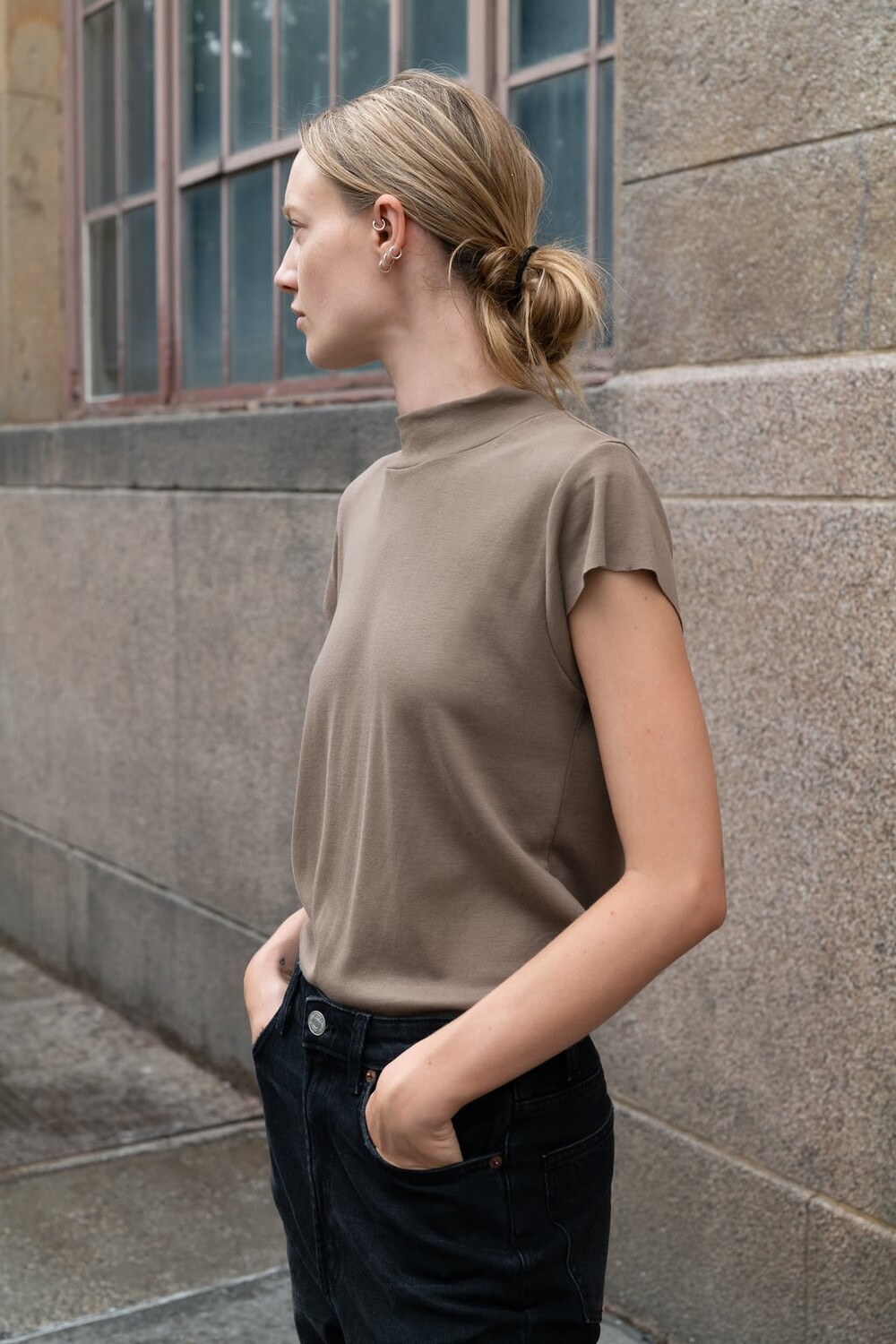 

Топ из хлопка в рубчик ZARA, норковый