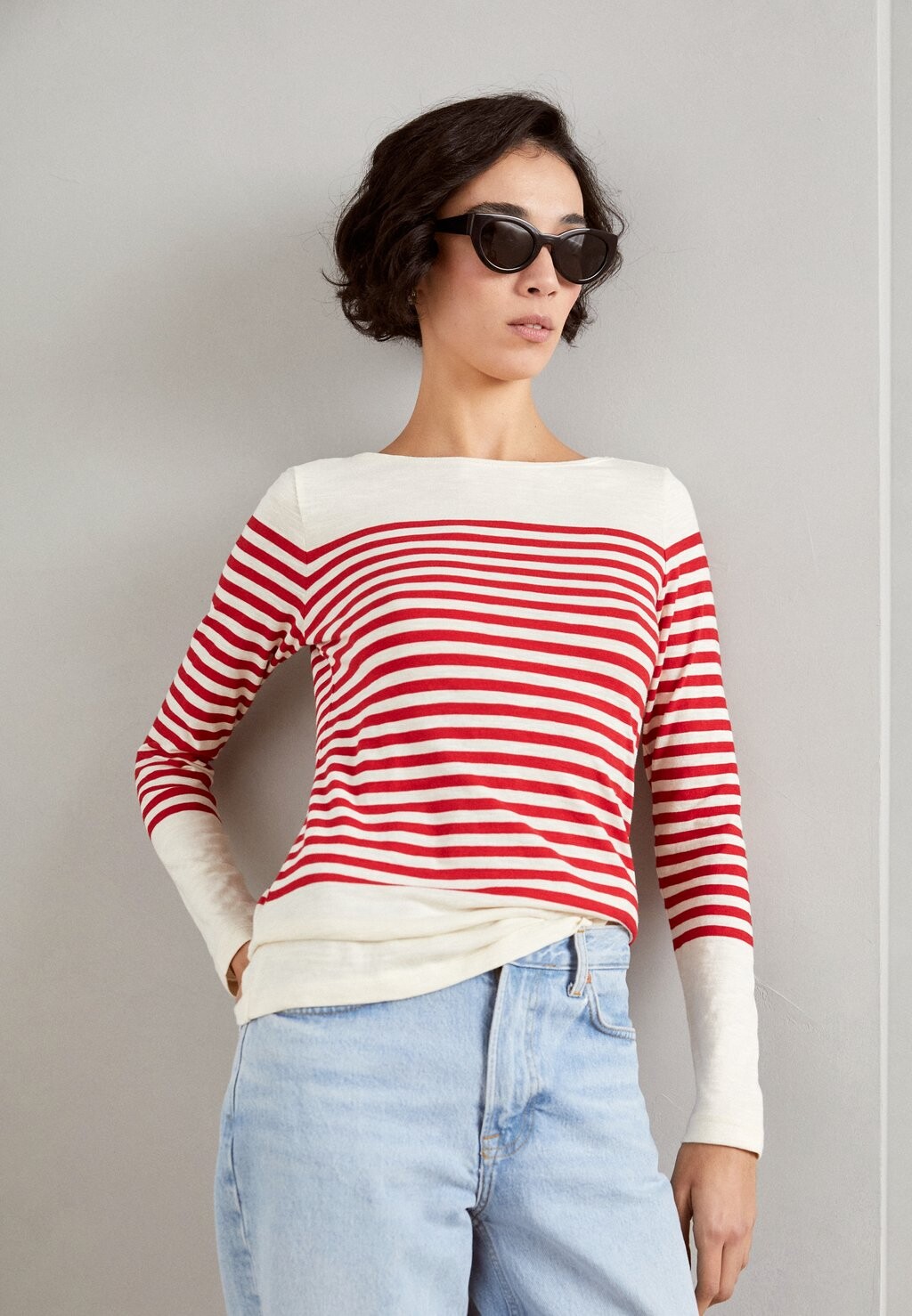 

Топ с длинными рукавами Marc O'Polo BOAT NECK STRIPED, разноцветный/блестящий красный