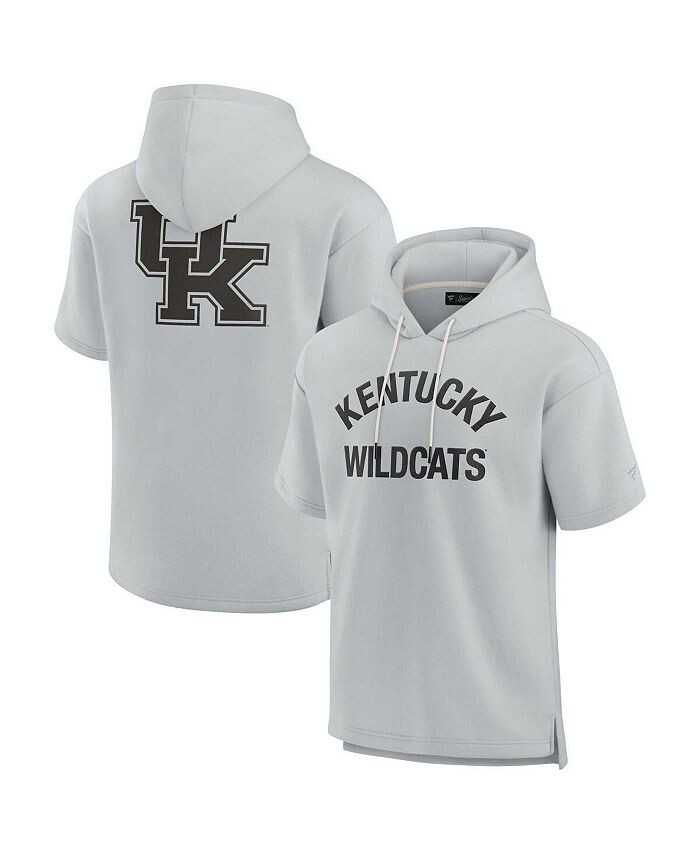 

Мужской и женский серый супермягкий флисовый пуловер с капюшоном Kentucky Wildcats с короткими рукавами Fanatics Signature, серый
