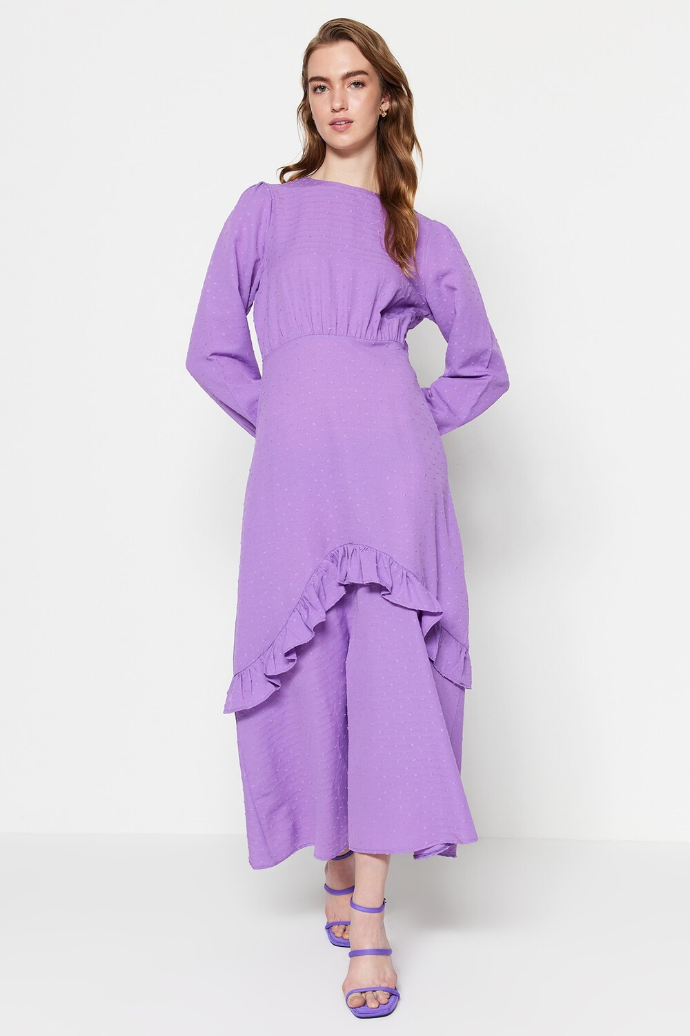 

Платье – Фиолетовое – Оборки по краю Trendyol Modest, фиолетовый