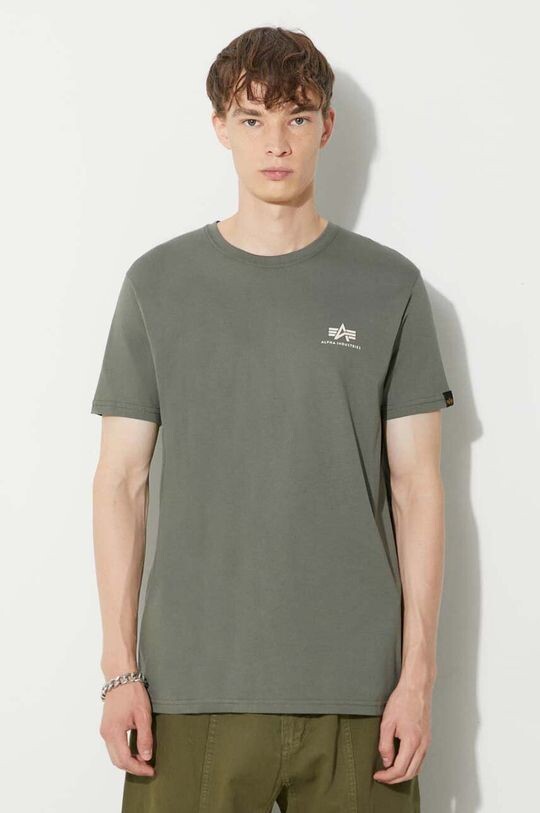 

Хлопковая футболка , базовая футболка с маленьким логотипом Alpha Industries, зеленый