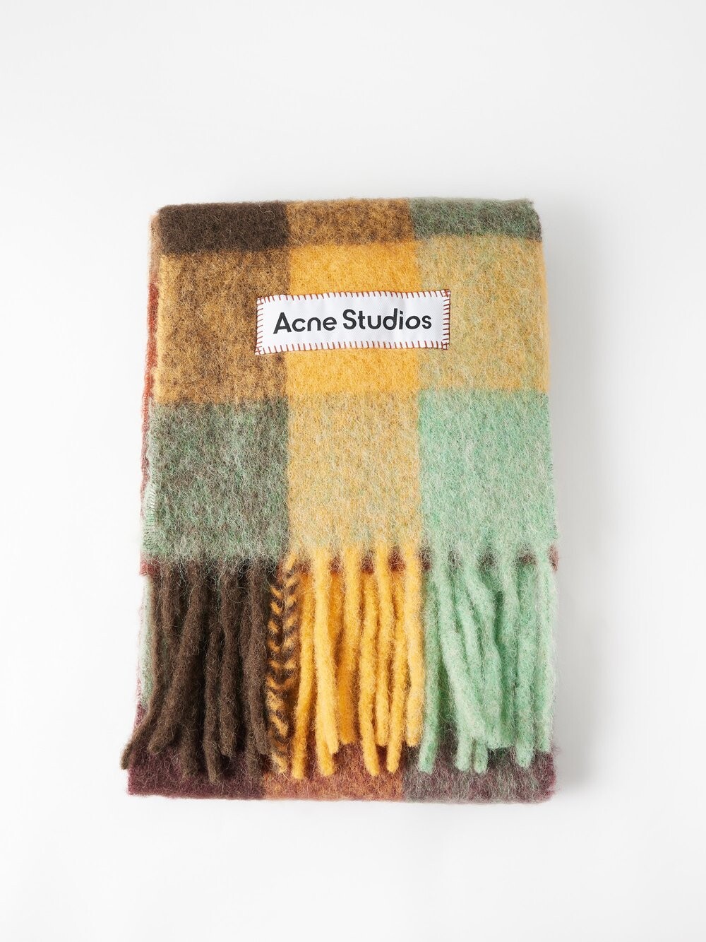 

Жаккардовый валяный шарф в клетку с бахромой Acne Studios, коричневый