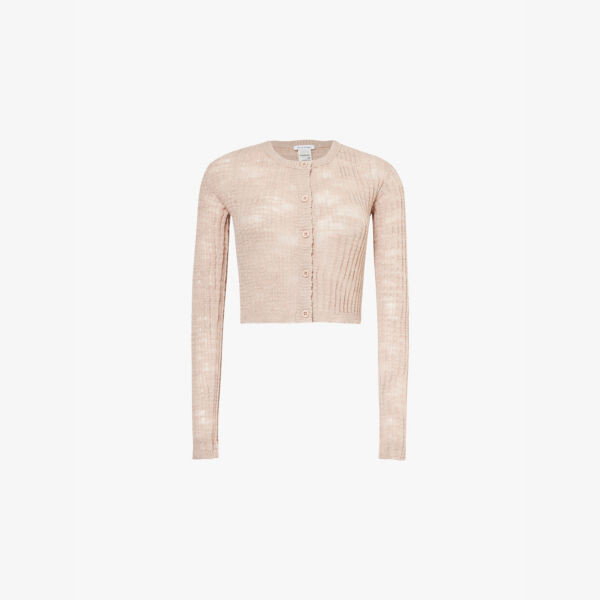 

Укороченный кардиган Kikos из льняной смеси в рубчик Acne Studios, розовый