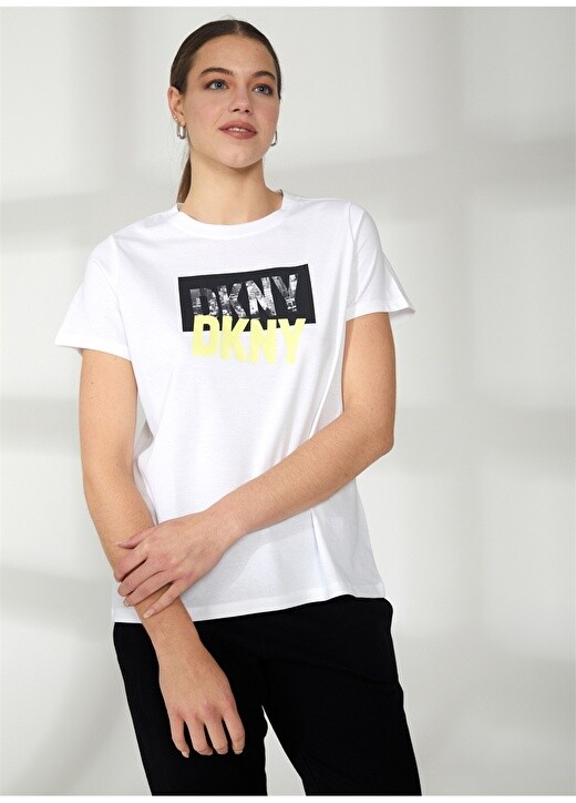 

Белая женская футболка с круглым вырезом с принтом Dkny Jeans, Белый