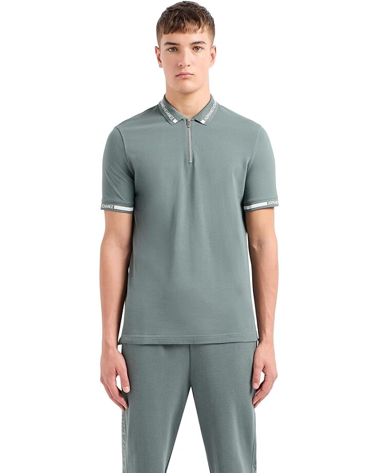 

Поло Armani Exchange Short Sleeve Zip-Up Logo Collar, зеленый
