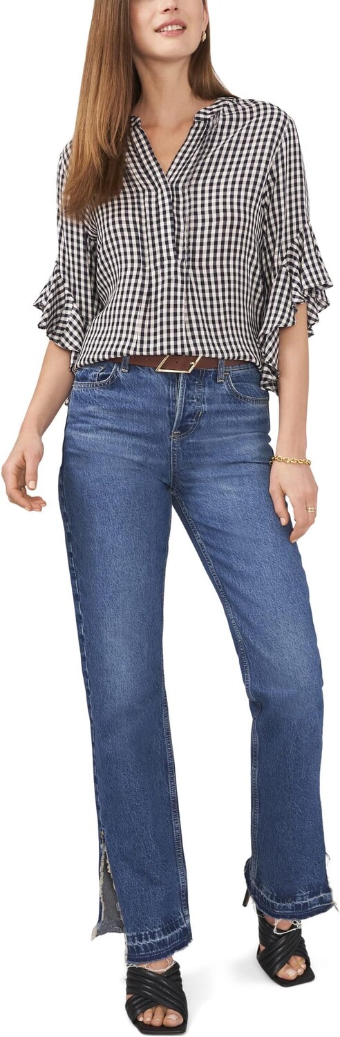 

Блузка Henley в клетку с развевающимися рукавами Vince Camuto, цвет Rich Black