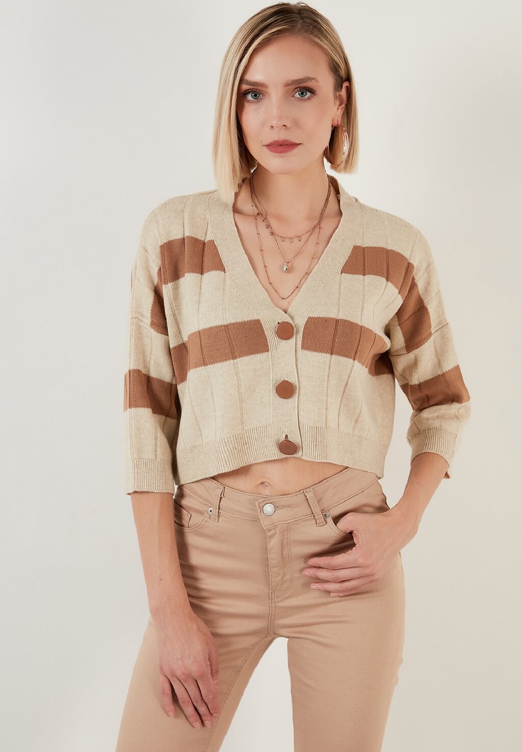 

Кардиган LELA Regular Fit, светло-бежевый, Бежевый;коричневый
