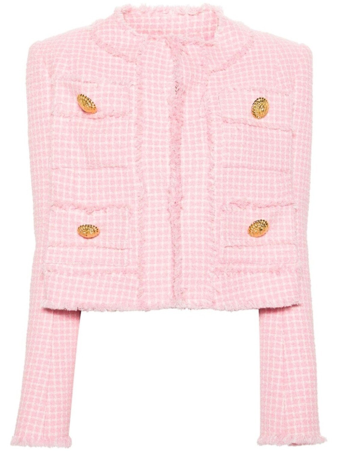 

Укороченный твидовый жакет Vichy Balmain, розовый