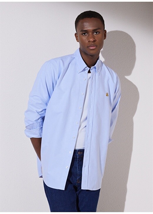 

Синяя мужская рубашка с воротником на пуговицах Comfort Fit Brooks Brothers
