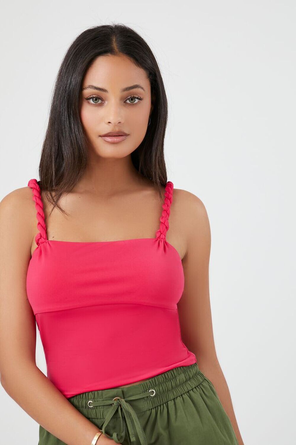 

Плетеная укороченная майка Forever 21, розовый