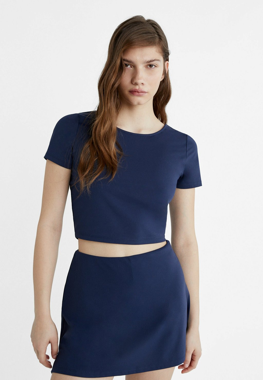 Футболка базовая CROPPED Stradivarius, цвет dark blue