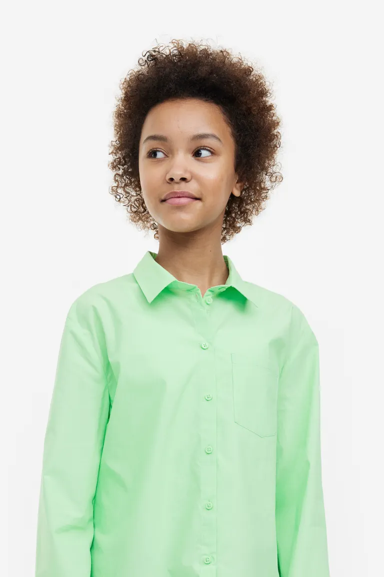

Рубашка из хлопкового поплина H&M, зеленый