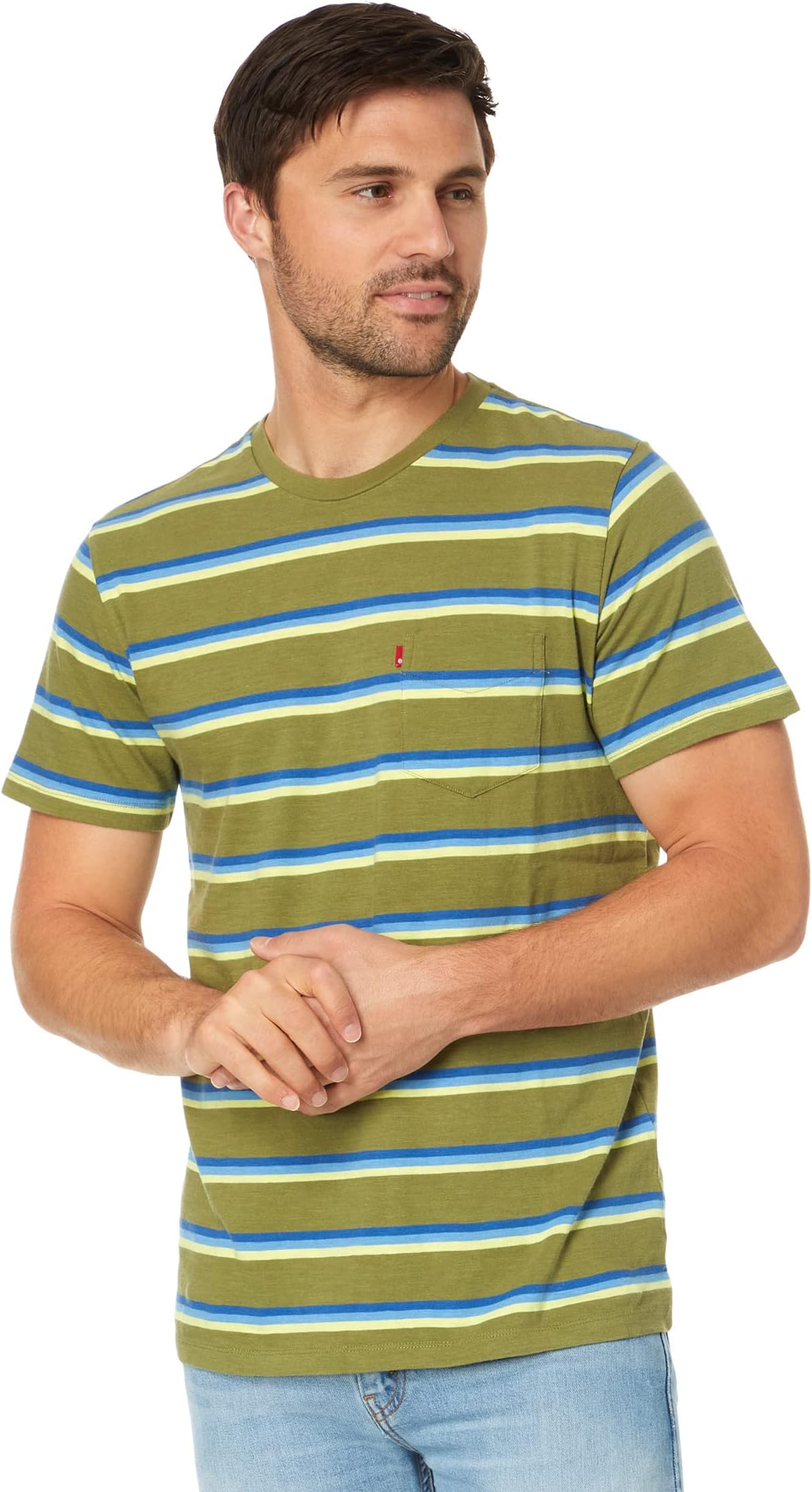 

Классическая футболка с короткими рукавами и карманами Levi's, цвет Green Stripe