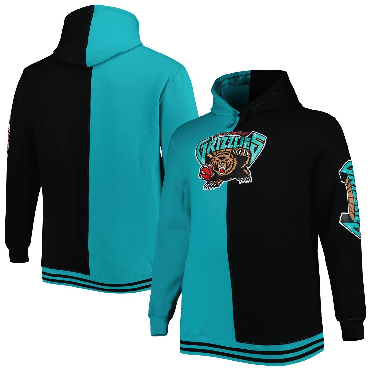 

Мужской пуловер с капюшоном Mitchell & Ness Teal/Black Memphis Grizzlies Big & Tall Classics из твердой древесины с разрезом