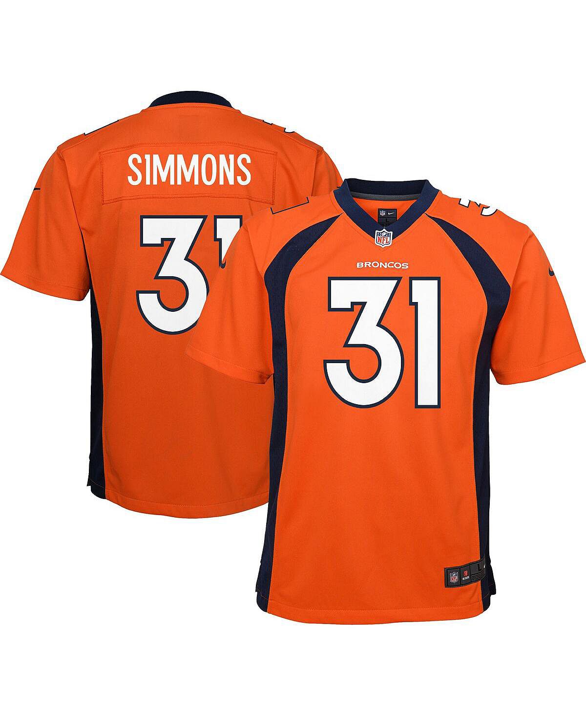 

Игровая майка Big Boys Джастина Симмонса Orange Denver Broncos Nike