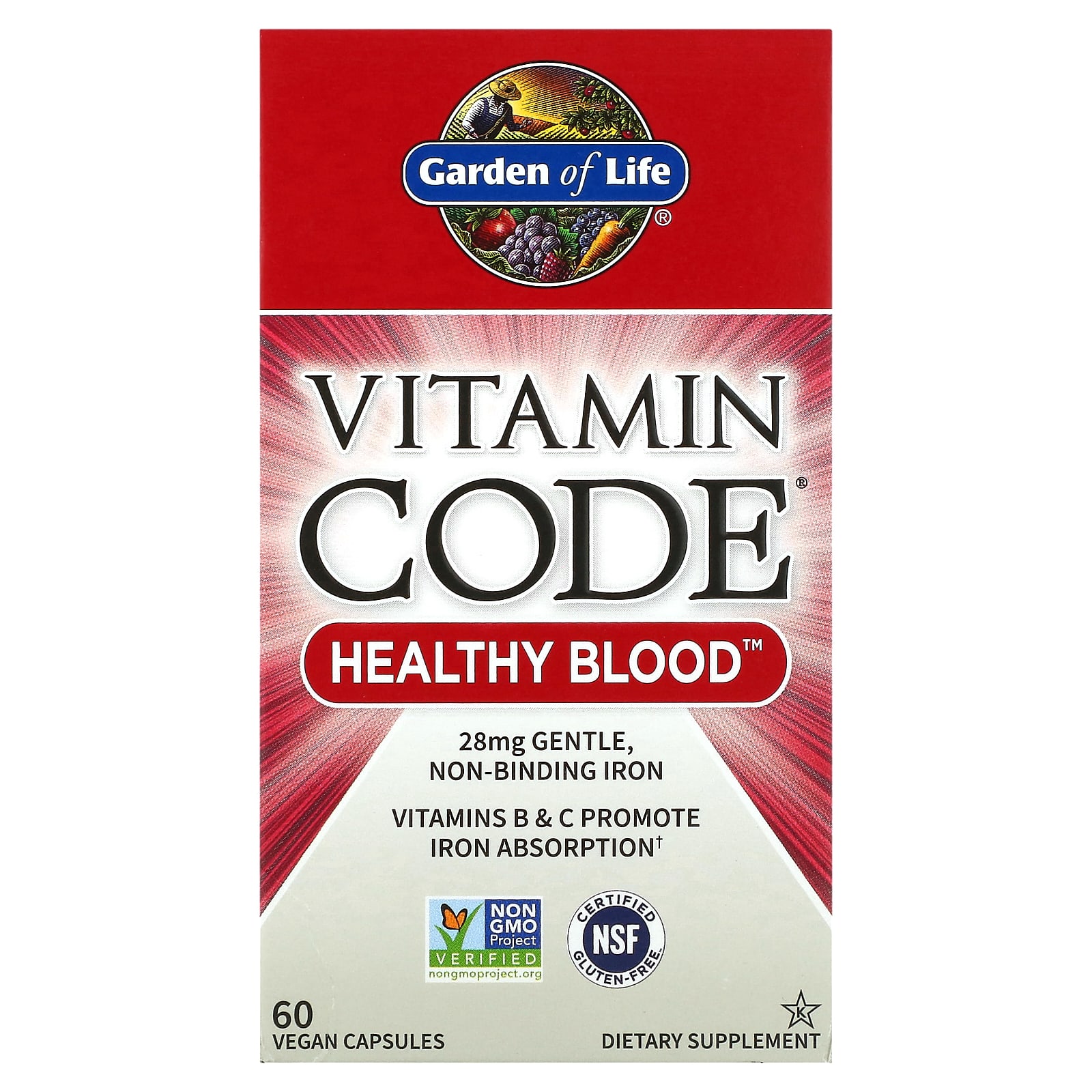 

Vitamin Code, Healthy Blood, 60 веганских капсул, Garden of Life