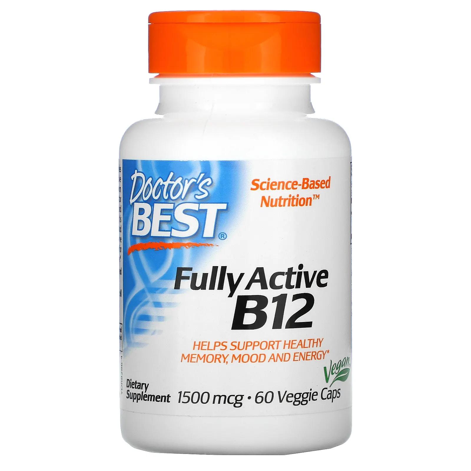 Doctor's Best Best Активный витамин B12 1500 мкг 60 растительных капсул активный витамин b12 doctor s best 180 вегетарианских капсул