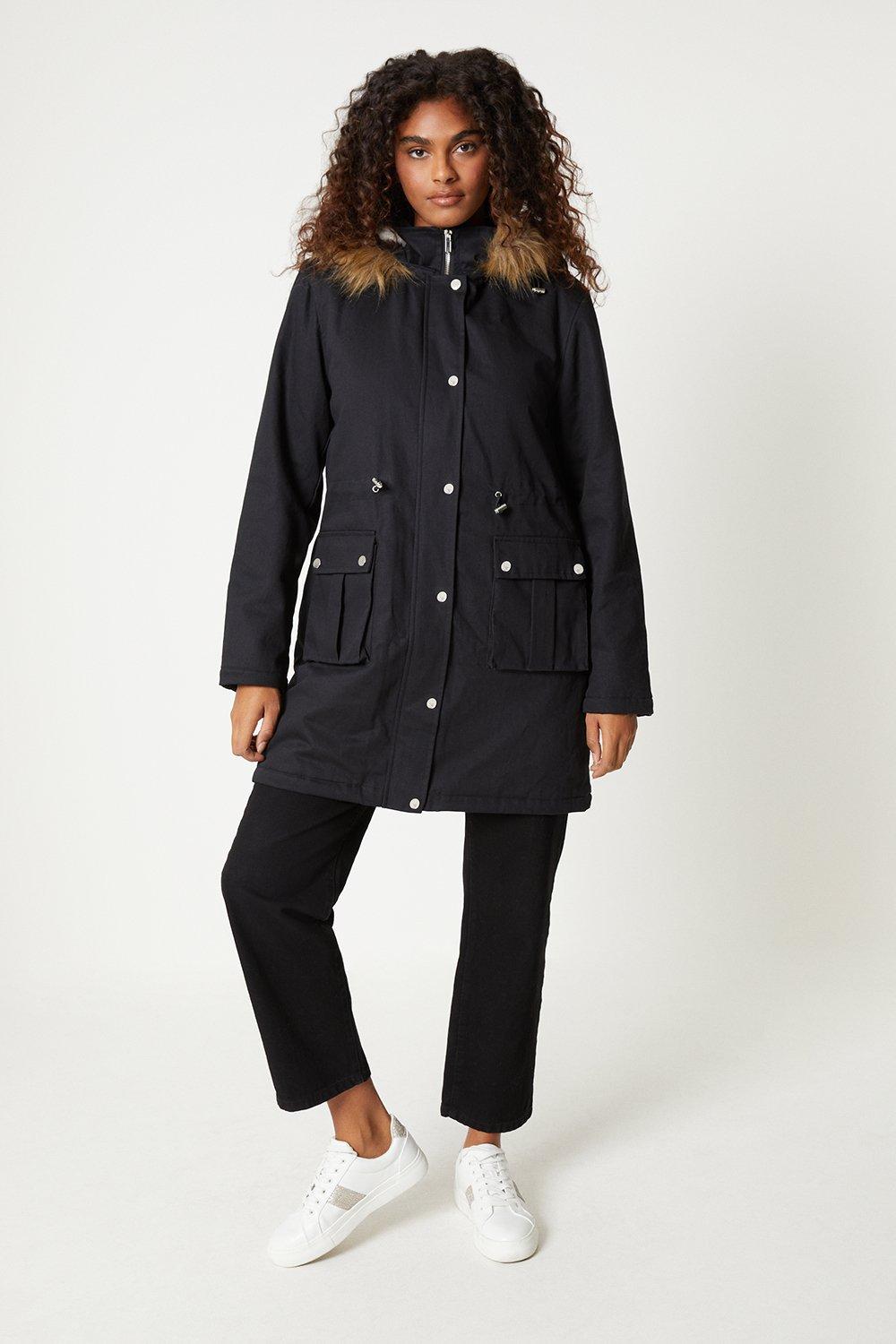 

Парка с меховым капюшоном Dorothy Perkins, черный