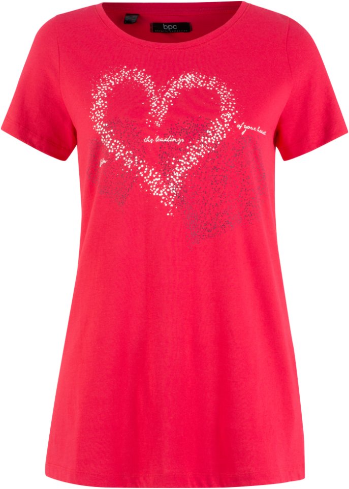 Рубашка с принтом в виде сердца из натурального хлопка короткие рукава Bpc Bonprix Collection, красный колье длина 78 см серый красный