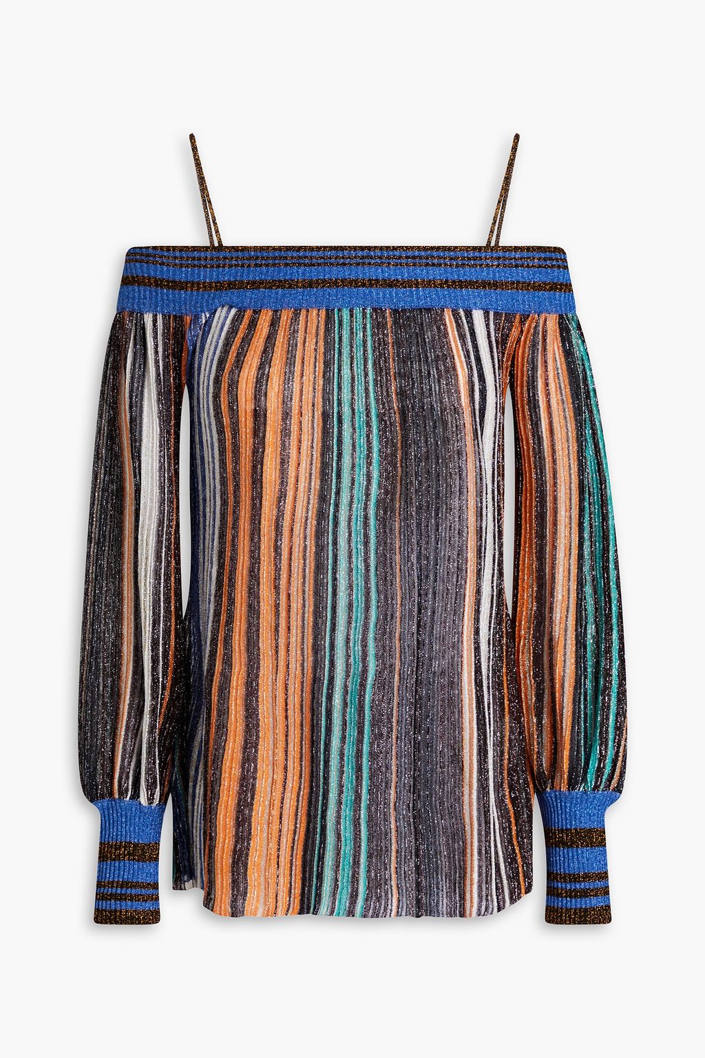 

Полосатый топ с открытыми плечами, связанный крючком MISSONI, черный