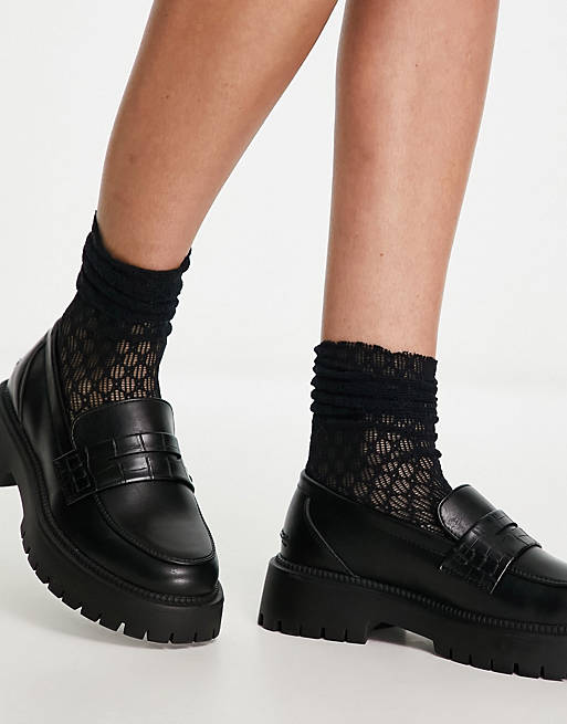 

Черные массивные лоферы Schuh Wide Fit Leanna