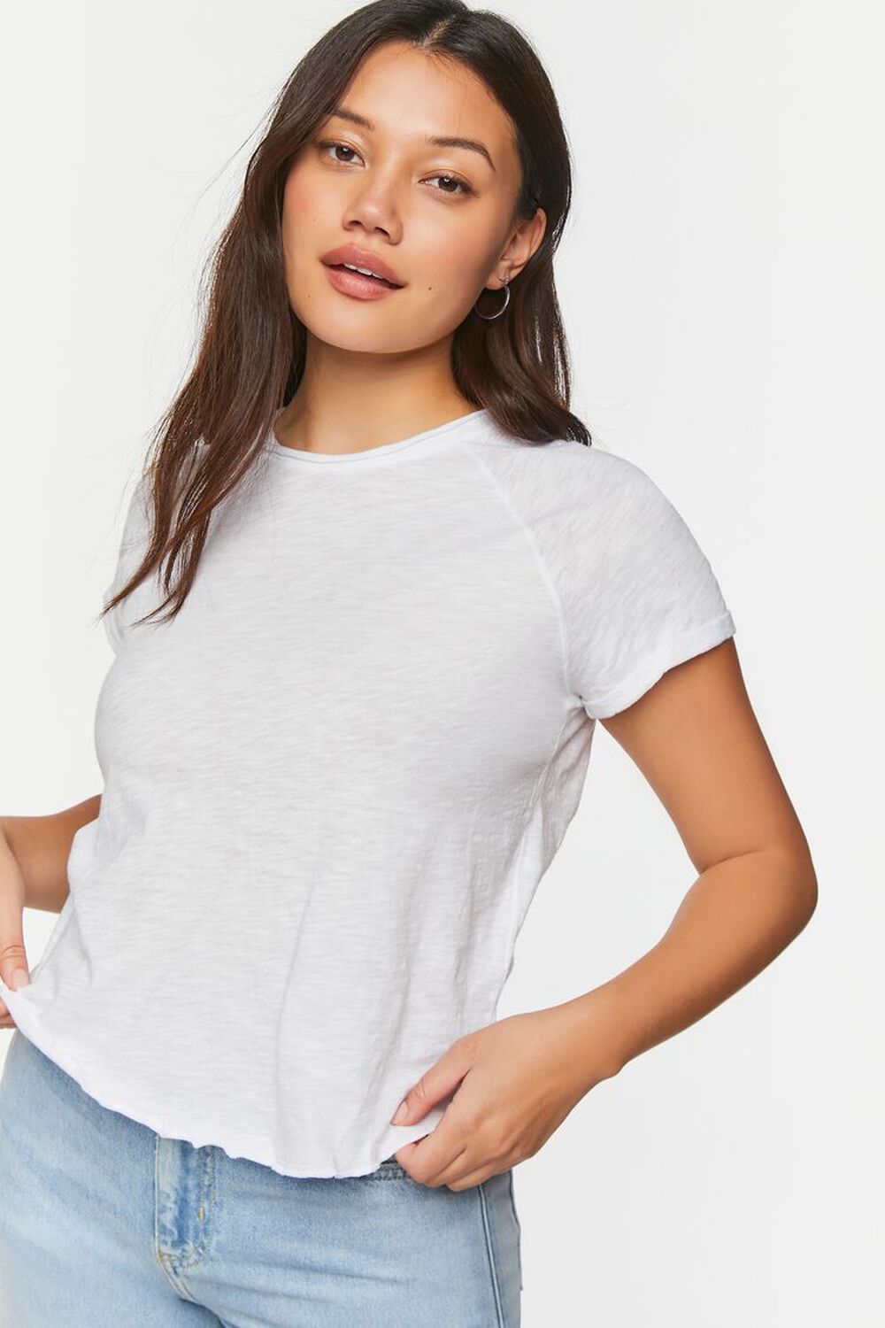 

Футболка с короткими рукавами и краем салата Forever 21, белый