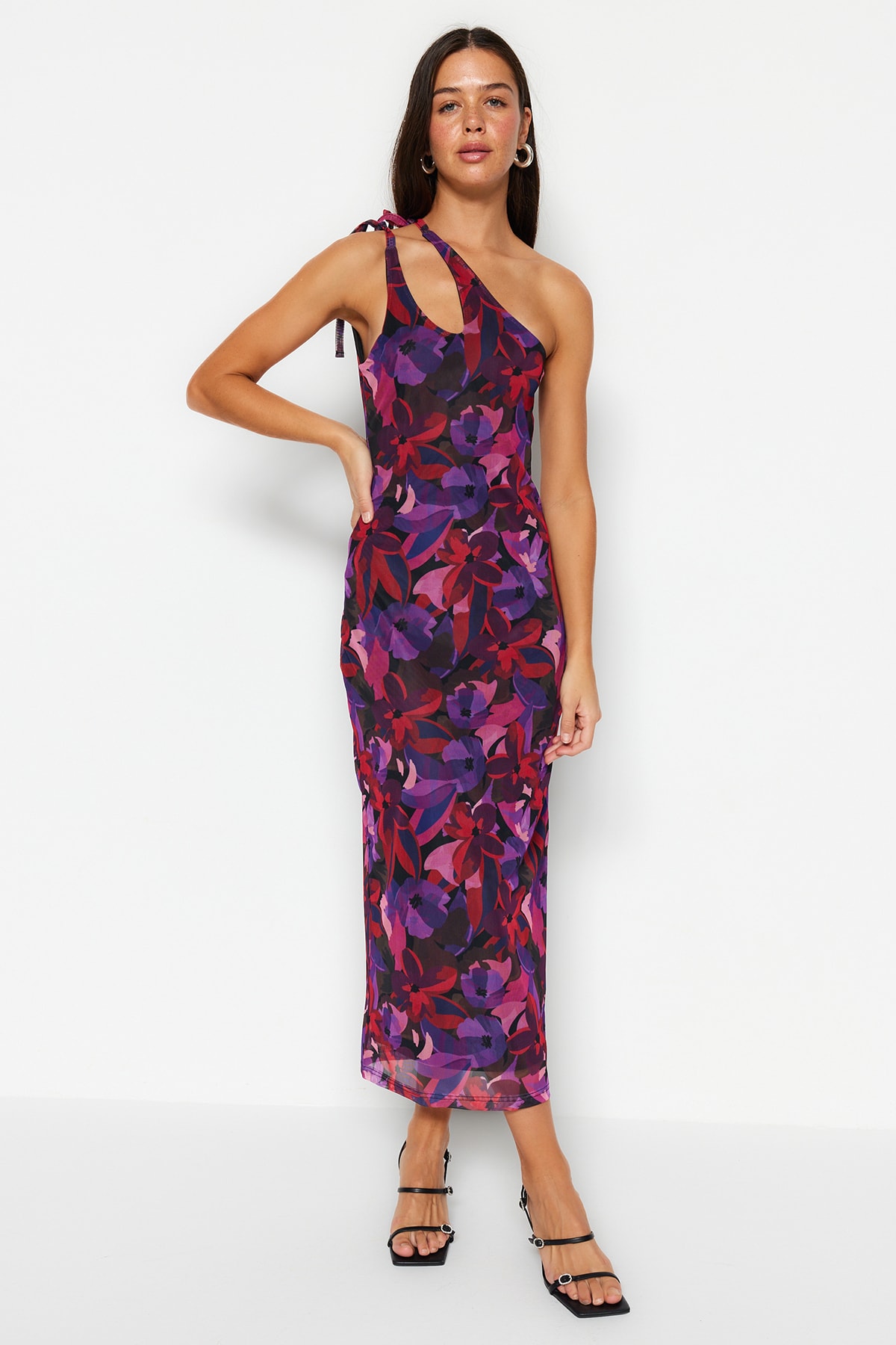 Платье Trendyol приталенное с асимметричным вырезом, фиолетовый/красный платье с вырезом esprit фиолетовый