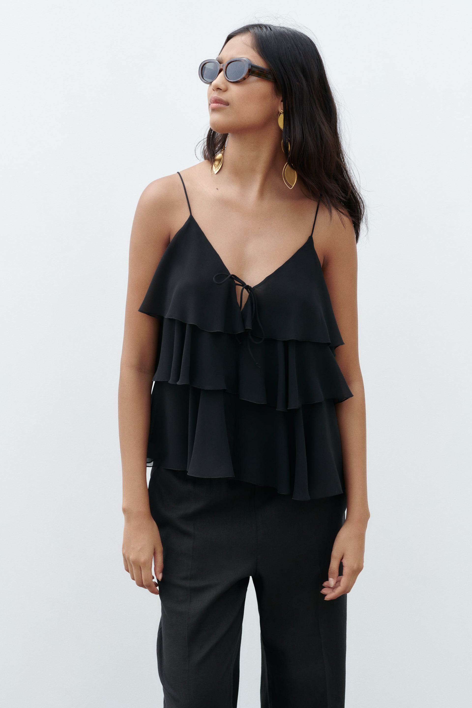 

Кружевной топ с оборками Zara, черный