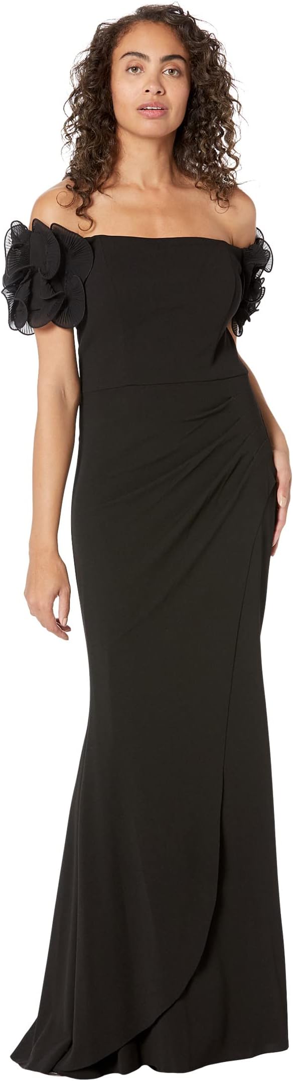 

Платье Long Scuba Crepe Off-the-Shoulder Wire Flower XSCAPE, черный