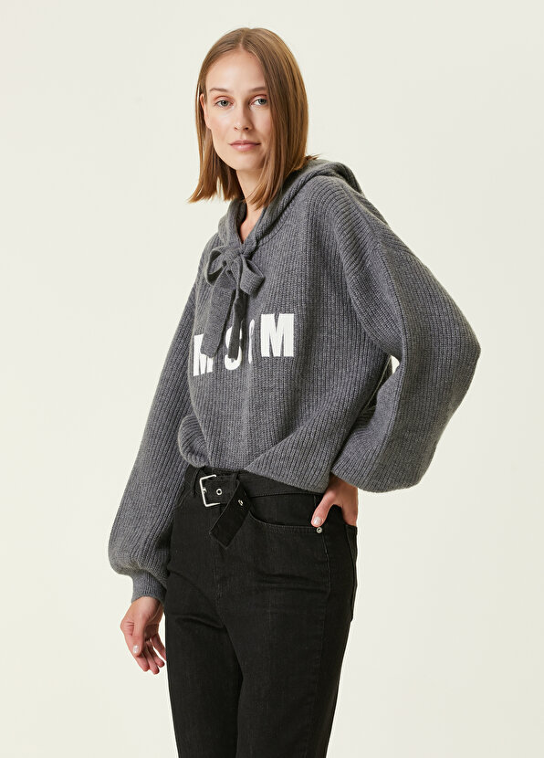 

Серый шерстяной свитшот с капюшоном и логотипом Msgm