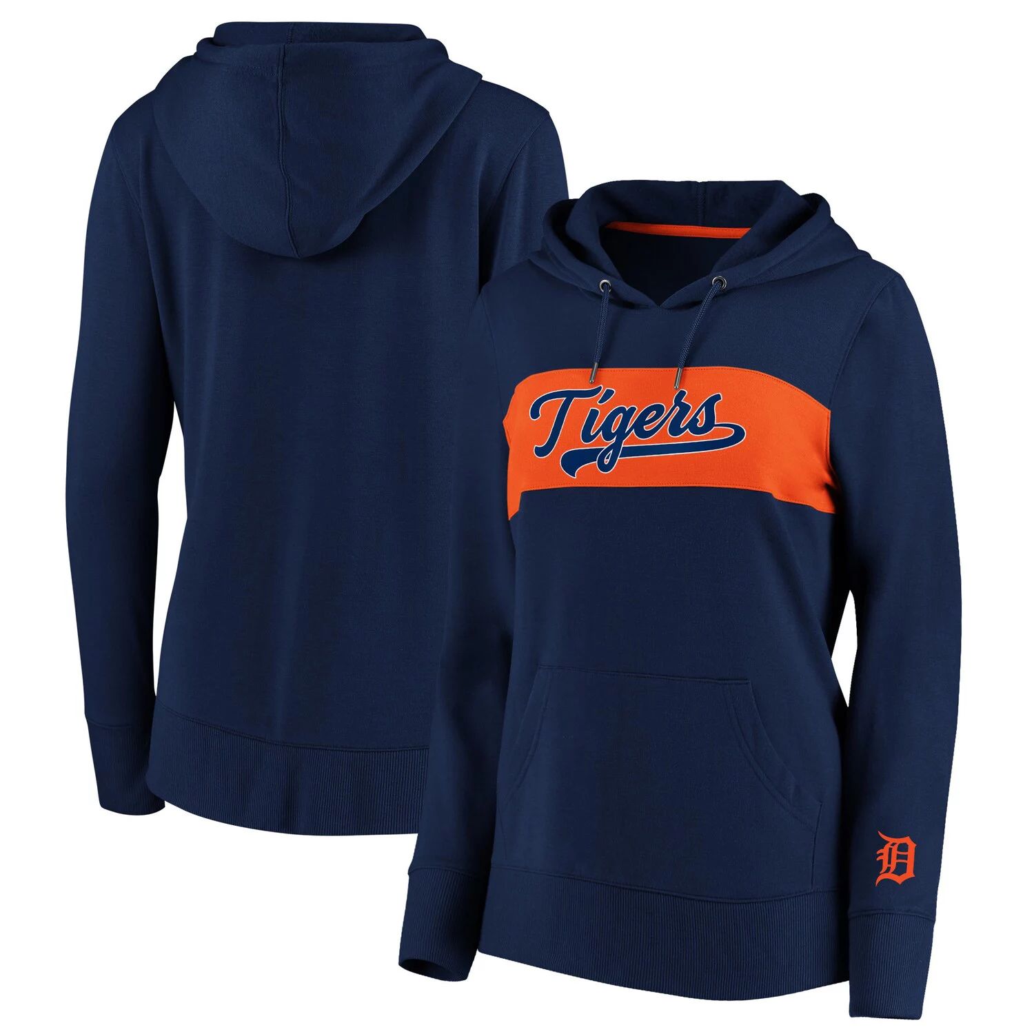 

Женский темно-синий пуловер с капюшоном и цветными блоками с логотипом Fanatics Detroit Tigers Tri-Blend Fanatics