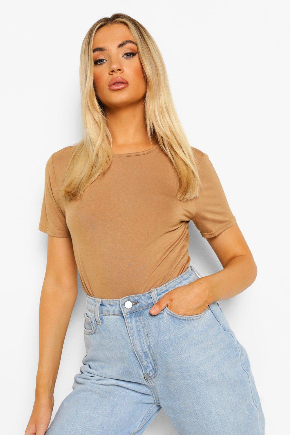 

Базовое боди футболка Boohoo, кэмел