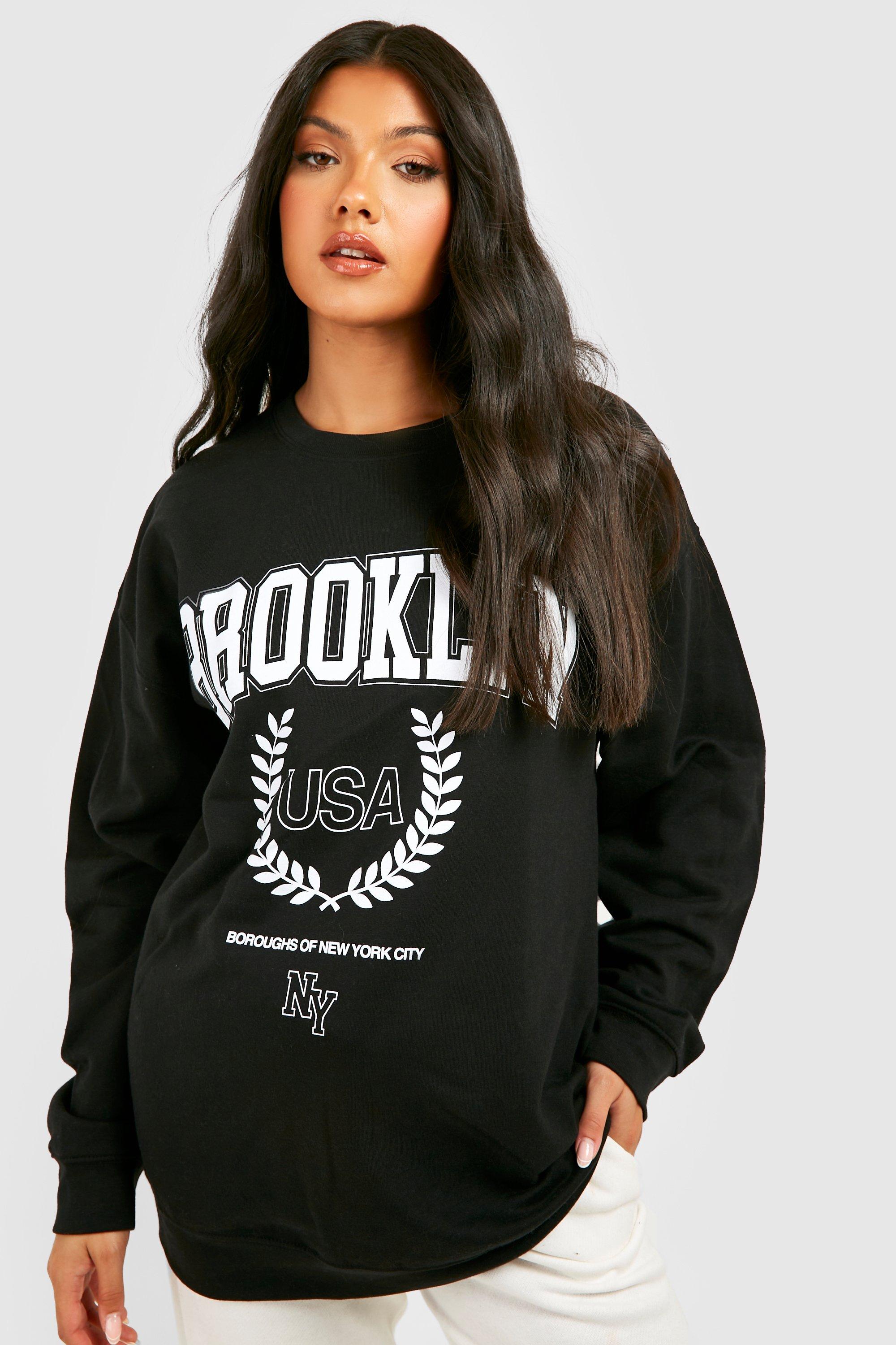 

Свитшот с принтом для материалов brooklyn Boohoo, черный