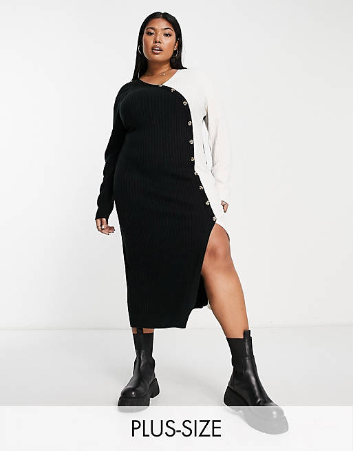 

Черное платье миди с пуговицами и запахом River Island Plus