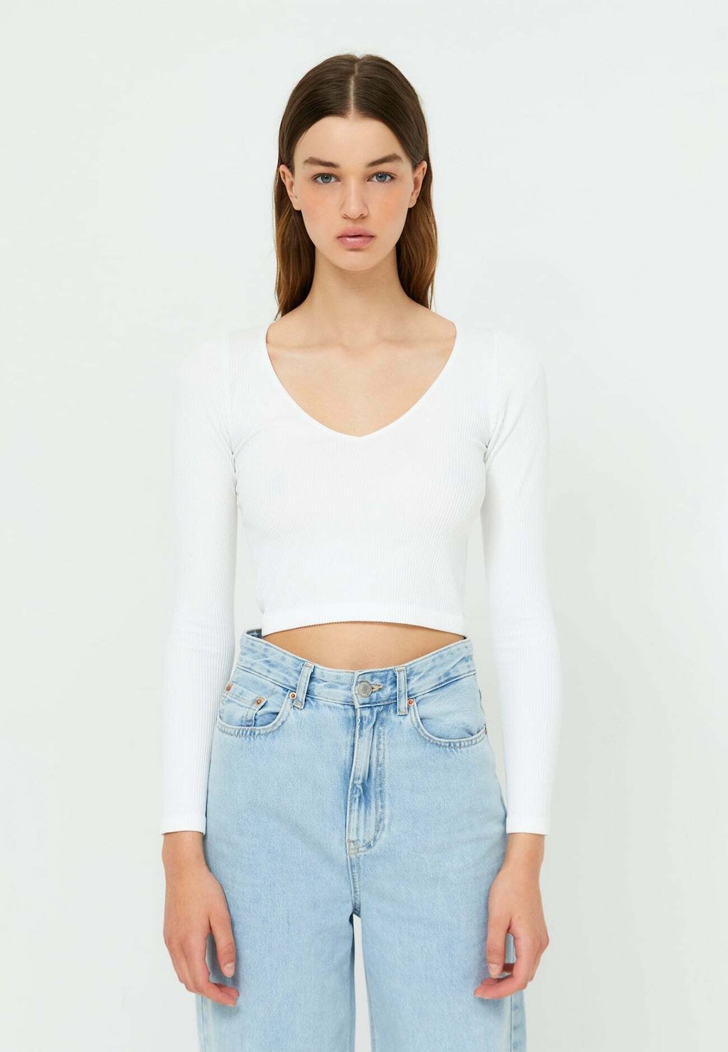 

Рубашка с длинным рукавом Stradivarius, белый