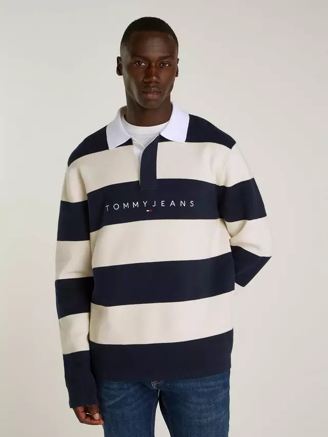 

Толстовка Tommy Hilfiger Tommy Jeans Polo Collar Stripe Organic Cotton Sweatshirt, Dark Night Navy, цвет dark night navy