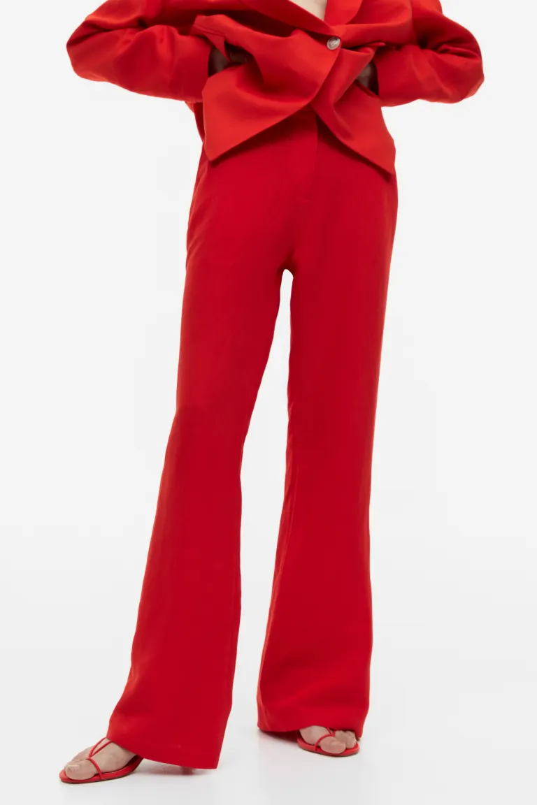 

Расклешенные брюки из смесового льна H&M, красный