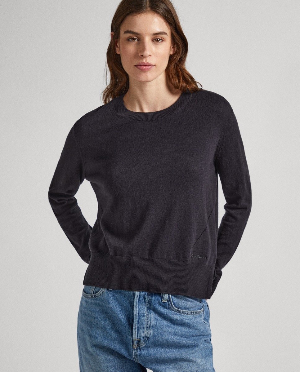 

Женский свитер с круглым вырезом и ажурными деталями Pepe Jeans, черный
