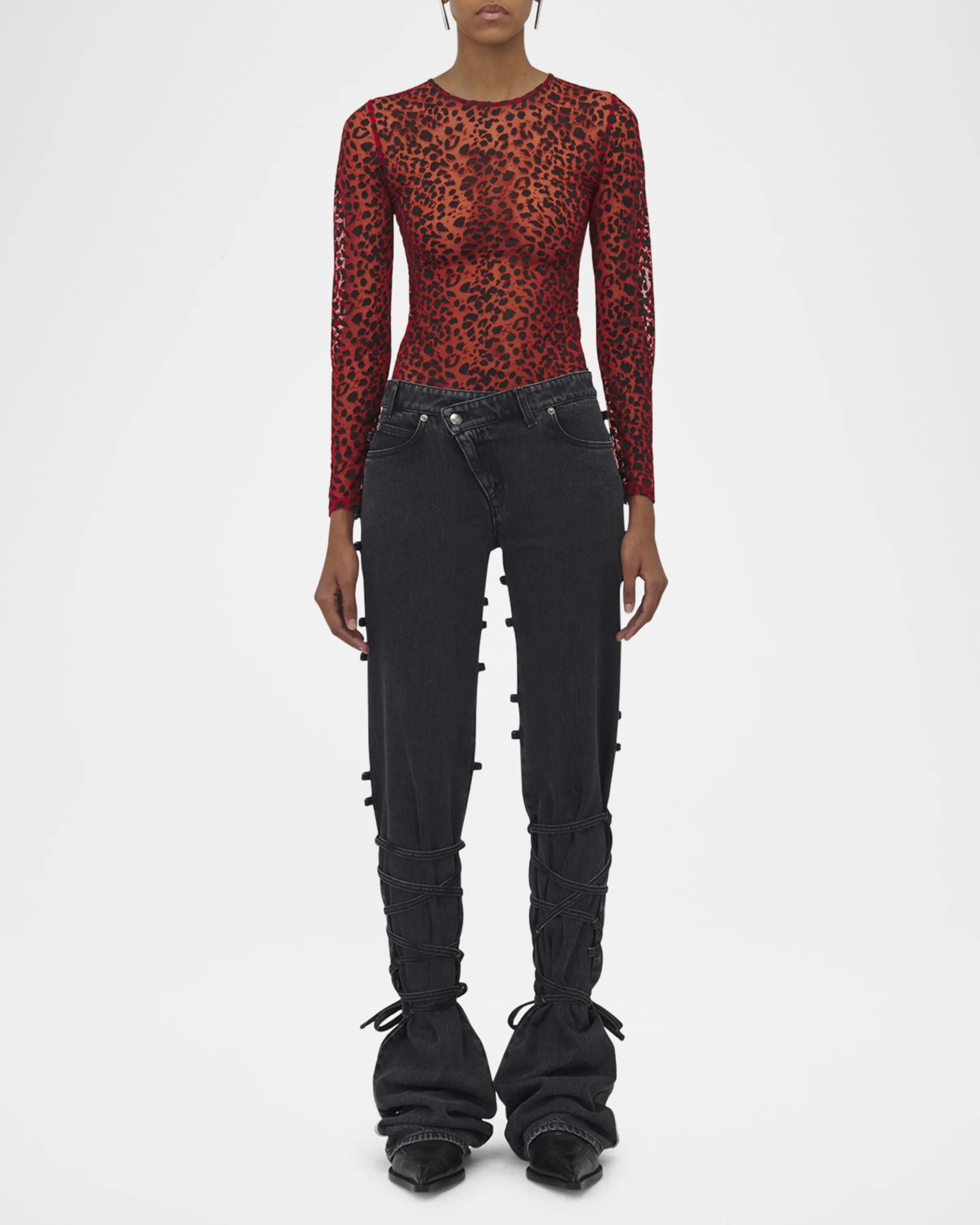

Прямые джинсовые брюки с завязками и узлами Alexander Mcqueen, цвет Grey Red