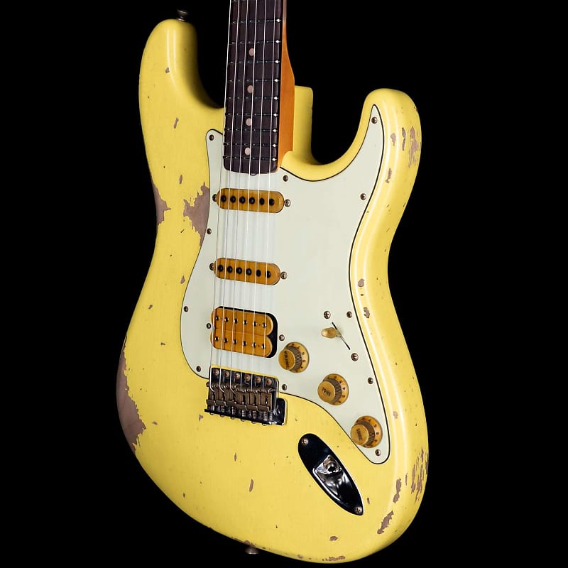 электрогитара fender custom shop levi perry masterbuilt 1962 stratocaster brazilian rosewood board heavy relic fiesta red with gold hardware Fender Custom Shop Alley Cat Stratocaster 2.0 Heavy Relic HSS Vintage Trem Rosewood Board Graffiti Yellow