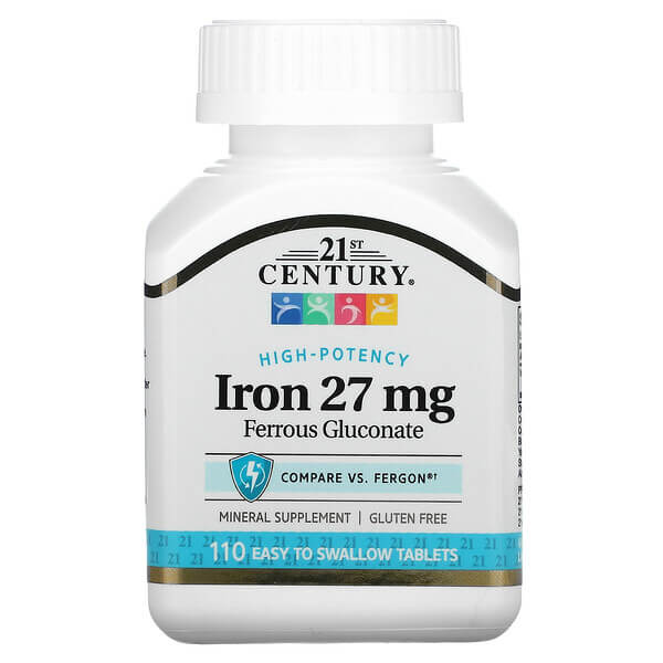 Высокоэффективное железо, 27 мг, 110 таблеток, 21st Century panaseus железо нормальное 50 капсул