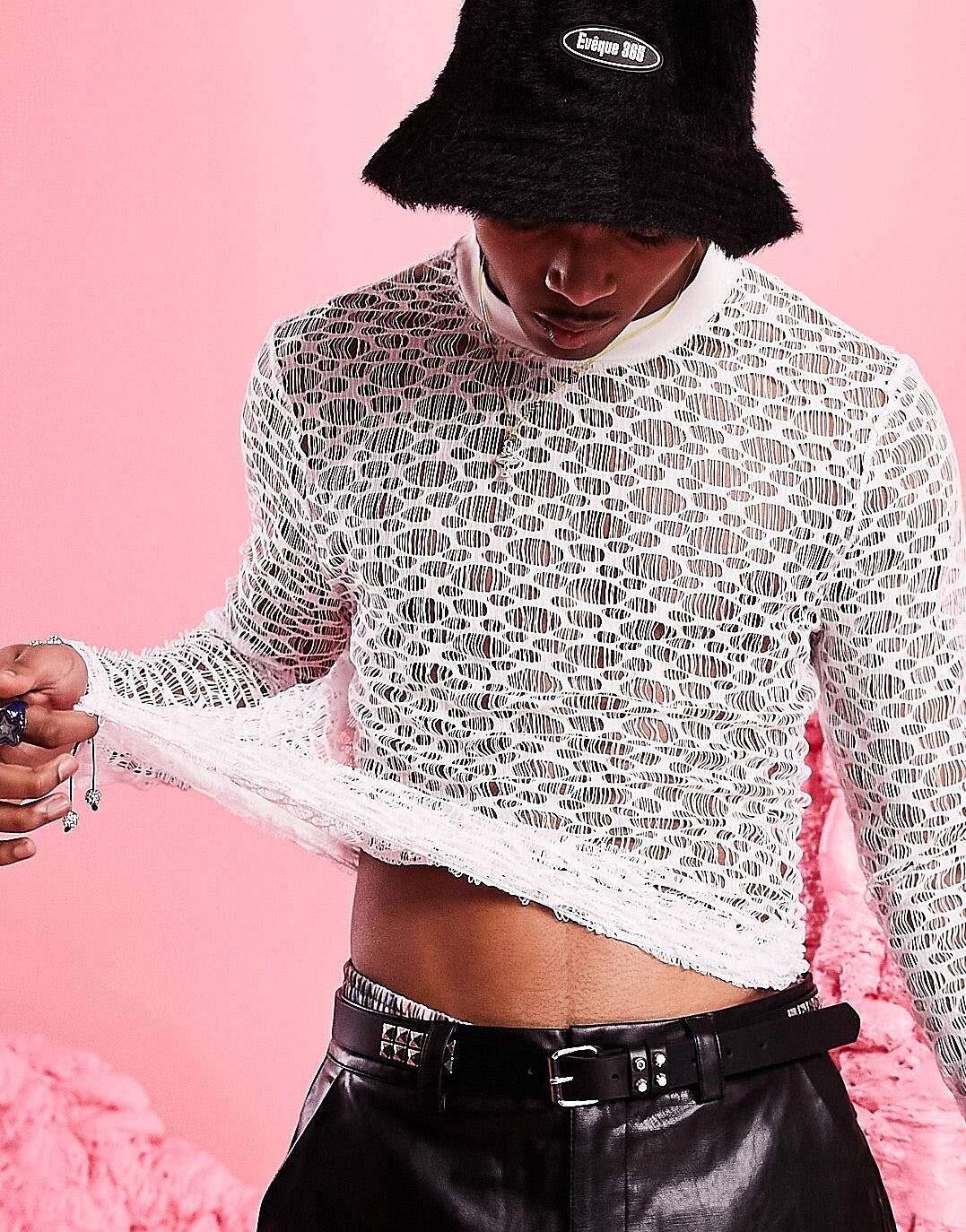 

Белая сетчатая футболка скинни с длинными рукавами ASOS DESIGN